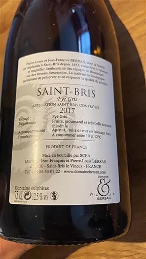 Borgogna Saint-Bris Domaine Jeanfrançois Et Pierrelouis Bersan Fÿe Gris 2017