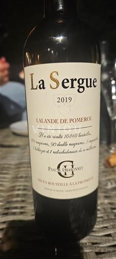 Vin Rouge sec La Sergue Pascal Chatonnet 2019 France Bordeaux Lalande-de-pomerol AOC