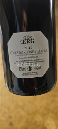 Vin Rouge sec Villa Erg 2021 France Vallée du Rhône Côtes-du-rhône-villages AOC