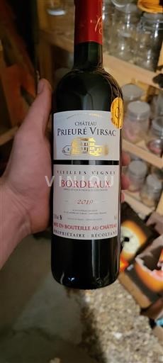 Vin Rouge sec Vieilles Vignes Château Prieuré Virsac 2019 France Bordeaux AOC