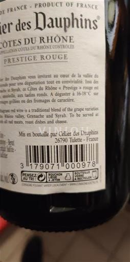 Rhônetal Côtes du Rhône Cellier Des Dauphins Prestige Rouge 2015