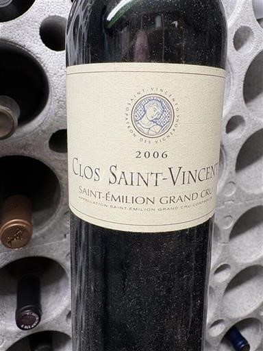 Vin Rouge sec Clos Saint-Vincent 2006 France Bordeaux Saint-Émilion Grand Cru AOC