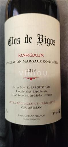 Bordeaux Margaux Cru Artisan Clos De Bigos 2019