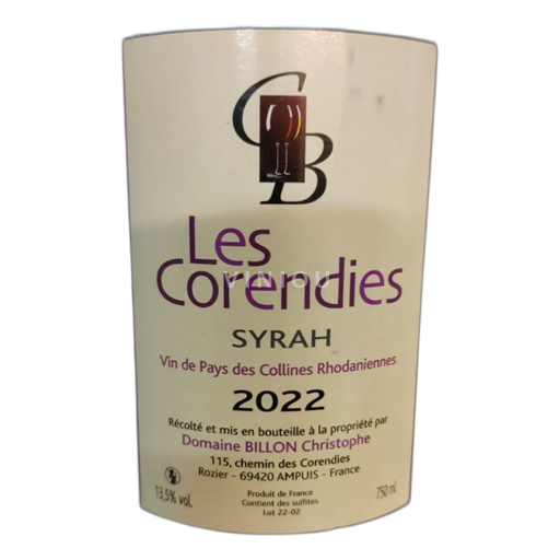 Alpi e Paesi Rodaniani Collines Rodanesi Domaine Billon Christophe & Maryline Les Corendies 2022