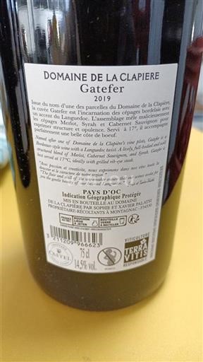Languedoc a Roussillon Pays d'Oc Domaine La Clapiere Gatefer 2019