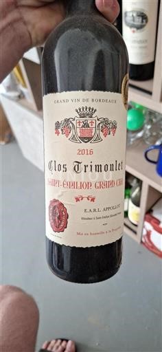 Vin Rouge sec Clos Trimoulet 2016 France Bordeaux Saint-Émilion Grand Cru AOC Grand Cru