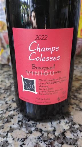 Vin Rouge sec Champs Colesses SCEA GODEFROY 2022 France Vallée de la Loire Bourgueil AOC