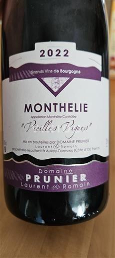 Burgund Monthélie Domaine Prunier Vieilles Vignes 2022