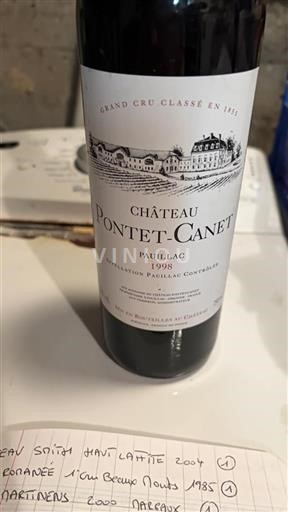 Burdeos Pauillac Grand Cru Château Pontetcanet 1998