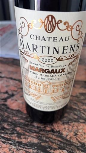 Vin Rouge sec Château Martinens 2000 France Bordeaux Margaux AOC Cru Bourgeois