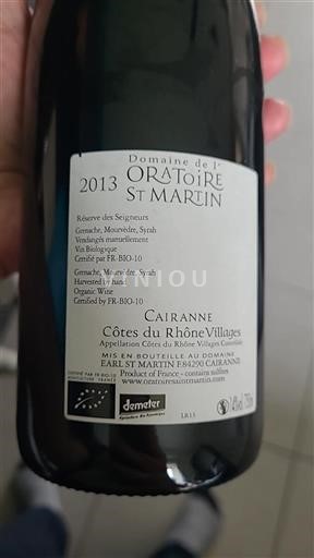 Rhônetal Côtes-du-Rhône-Dörfer Domaine L'oratoire St Martin Réserve des Seigneurs 2013