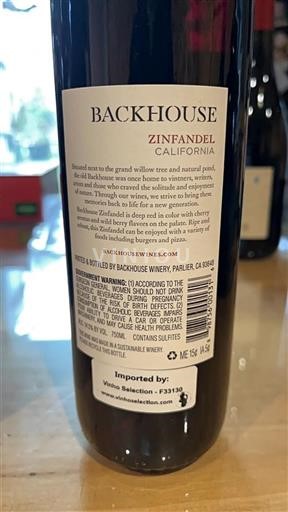 Californiske AVA'er Ikke specificeret Backhouse Zinfandel Ikke årgangsbestemt