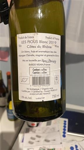 Valle del Ródano Côtes del Ródano Les Pious Blanc 2019