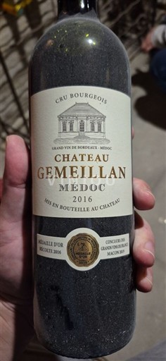 Bordeaux Médoc Cru Bourgeois Château Gemeillan 2016