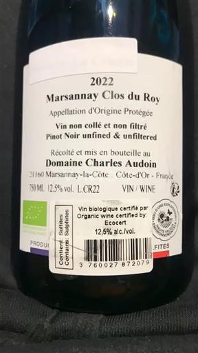 Burgund Marsannay Domaine Charles Audoin Marsannay Clos du Roy 2022