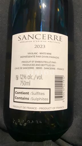 Vin Blanc sec Cave de Sancerre 2023 France Vallée de la Loire Sancerre AOC