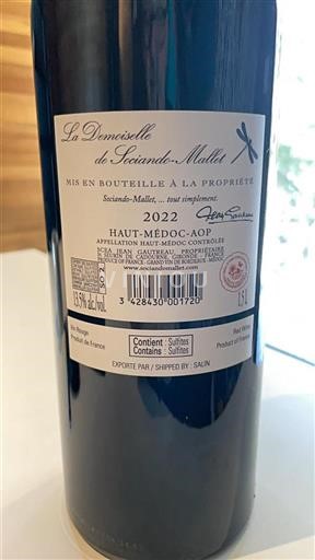 Bordeaux Haut-Médoc Sociandomallet La Demoiselle de Sociando-Mallet 2022