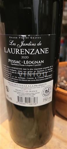 Vin Rouge sec Les Jardins de Laurenzane 2020 France Bordeaux Pessac-Léognan AOC