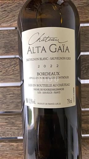 Vin Blanc sec Château Alta Gaïa 2022 France Bordeaux AOC