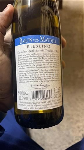 Baden No especificado Baron Von Maydell Riesling 2017