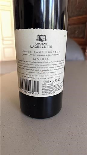 Lounais-Ranska Cahors Château Lagrezette Dame Honneur 2009