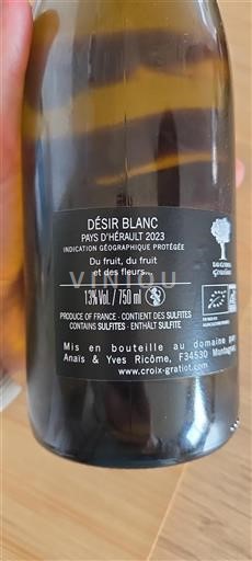 Languedoc Không được chỉ định La Croix Gratiot Désir Blanc 2023