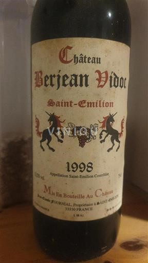 Vin Rouge sec Château Berjean Vidoc 1998 France Bordeaux Saint-Émilion AOC