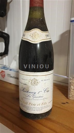 Vin Rouge sec Les Gravières Tuil Père et Fils 1985 France Bourgogne AOC Premier Cru