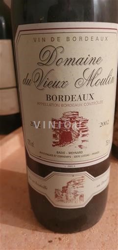 Bordeaux Domaine Vieux Moulin 2002