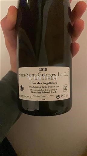 Borgonha Não especificado Premier Cru Prieure Roch Clos des Argilli%c3%a8res 2010