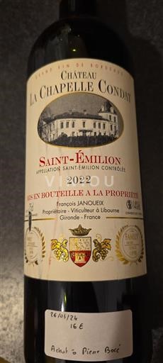 Bordéus Saint-Émilion Grand Cru Château La Chapelle Condat 2022