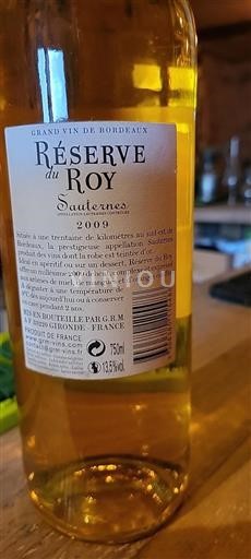 Bordeaux Sauternes Réserve Du Roy 2009