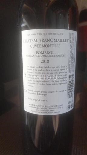 Bordeaux Pomerol Château Franc Maillet Montille 2018