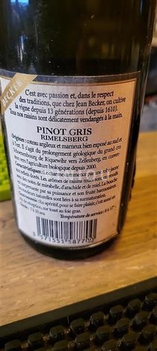 Alsace Pinot grigio Jean Becker Rimelsberg 2012