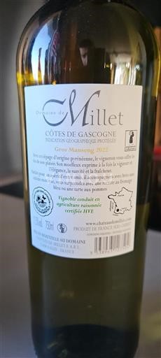 Sudoeste Côtes de Gascogne Domaine Millet Gros Manseng 2022