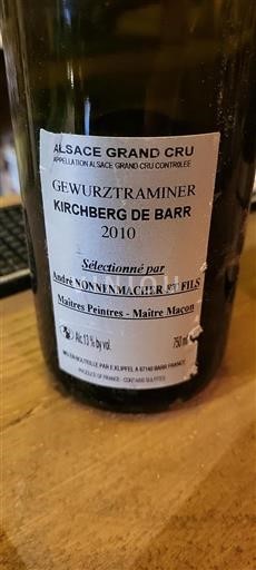 Alsace Alsace Grand Cru Grand Cru André Nonnenmacher Et Fils Sélectionné par Maîtres Peintres - Maître Maçon 2010