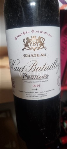 Bordeaux Pauillac Grand Cru Château Hautbatailley 2014