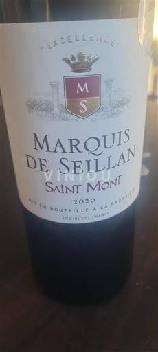 Vin Rouge sec Excellence Marquis de Seillan 2020 France Sud-Ouest Saint-Mont AOC
