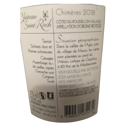 Roussillon Côtes du Roussillon Villages Château St Roch Chimères vieilles vignes 2018