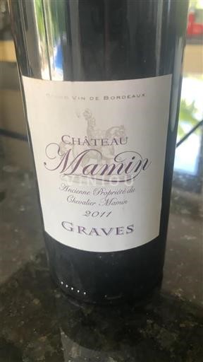 Vin Rouge sec Château Mamin 2011 France Bordeaux Graves AOC