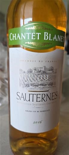 Bordeaux Sauternes Château Chantet Blanet 2016