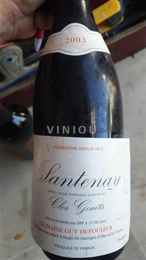 Vin Rouge sec Clos Genets Domaine Guy Dufouleur 2003 France Bourgogne Santenay AOC