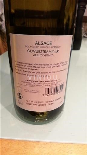 Elzas Gewurztraminer Cave De Beblenheim Vielles Vignes 2022