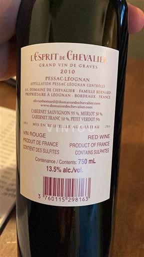 Bordeaux Pessac-Léognan Domaine Chevalier L'Esprit de Chevalier 2010
