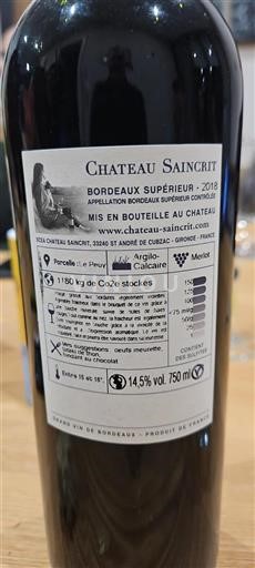 Burdeos Bordeaux superior Château Saincrit 2018