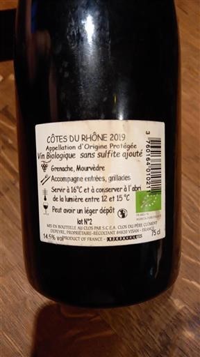 Valle del Rodano Côtes-du-Rhône Clos Du Père Clément 2019