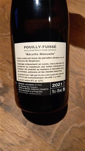 Bourgogne Pouilly-fuissé Domaine Lacharme Et Fils Récolte Manuelle 2021