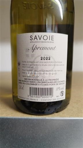 Savoie ja Bugey Apremont Patrick Tardy 2022
