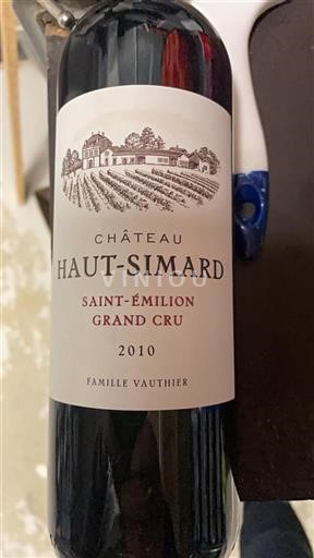 Vin Rouge sec Château Haut Simard 2010 France Bordeaux Saint-Émilion AOC Grand Cru