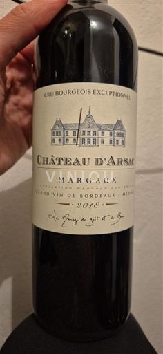 Bordeaux Margaux Cru Bourgeois Exceptionnel Château Arsac 2018